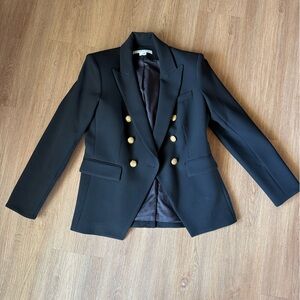 Veronica Beard Womens Black Double-Breasted Blazer with Gold Buttons